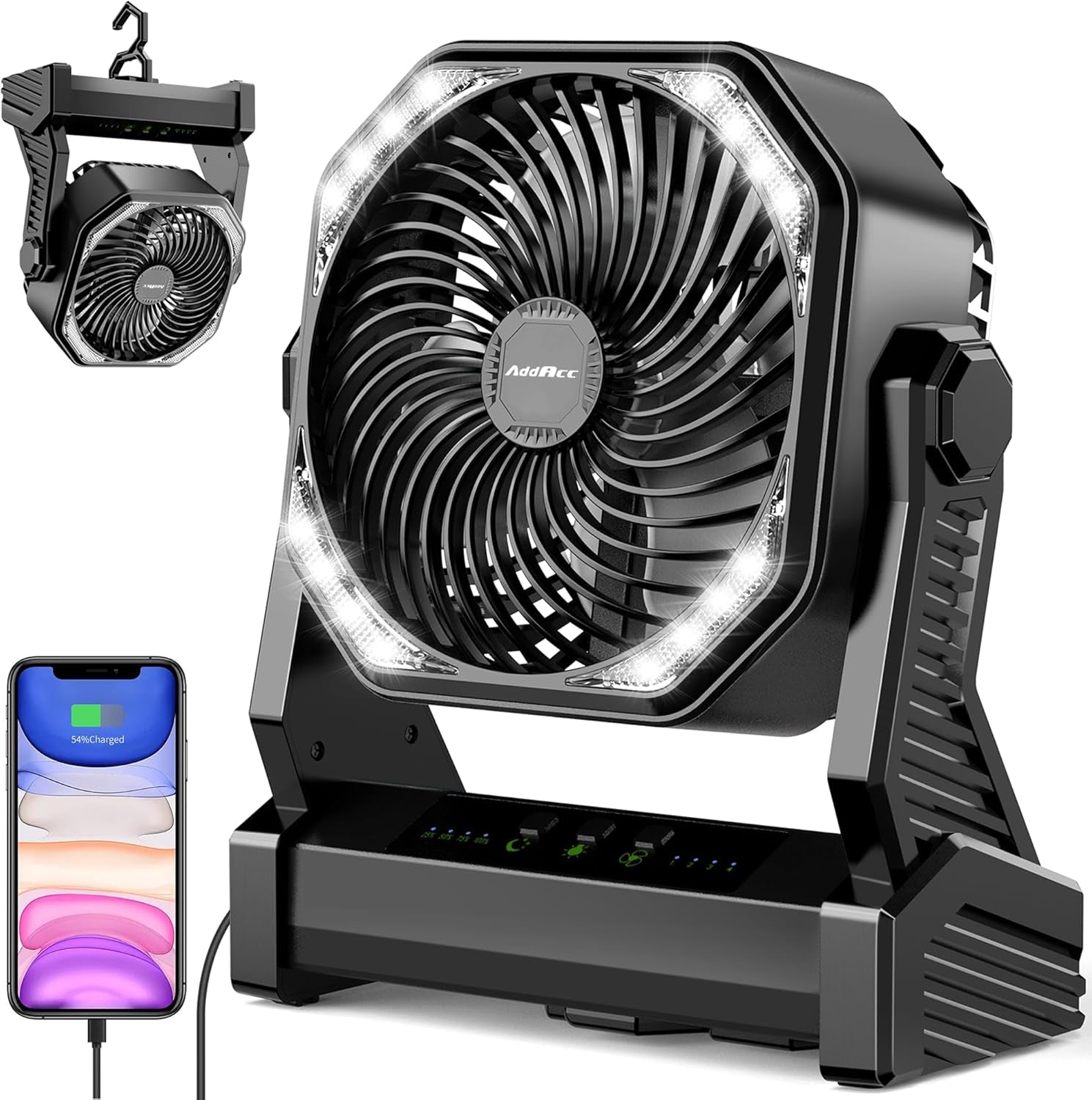 Rechargeable Camping Fan with LED Lantern & Power Bank
