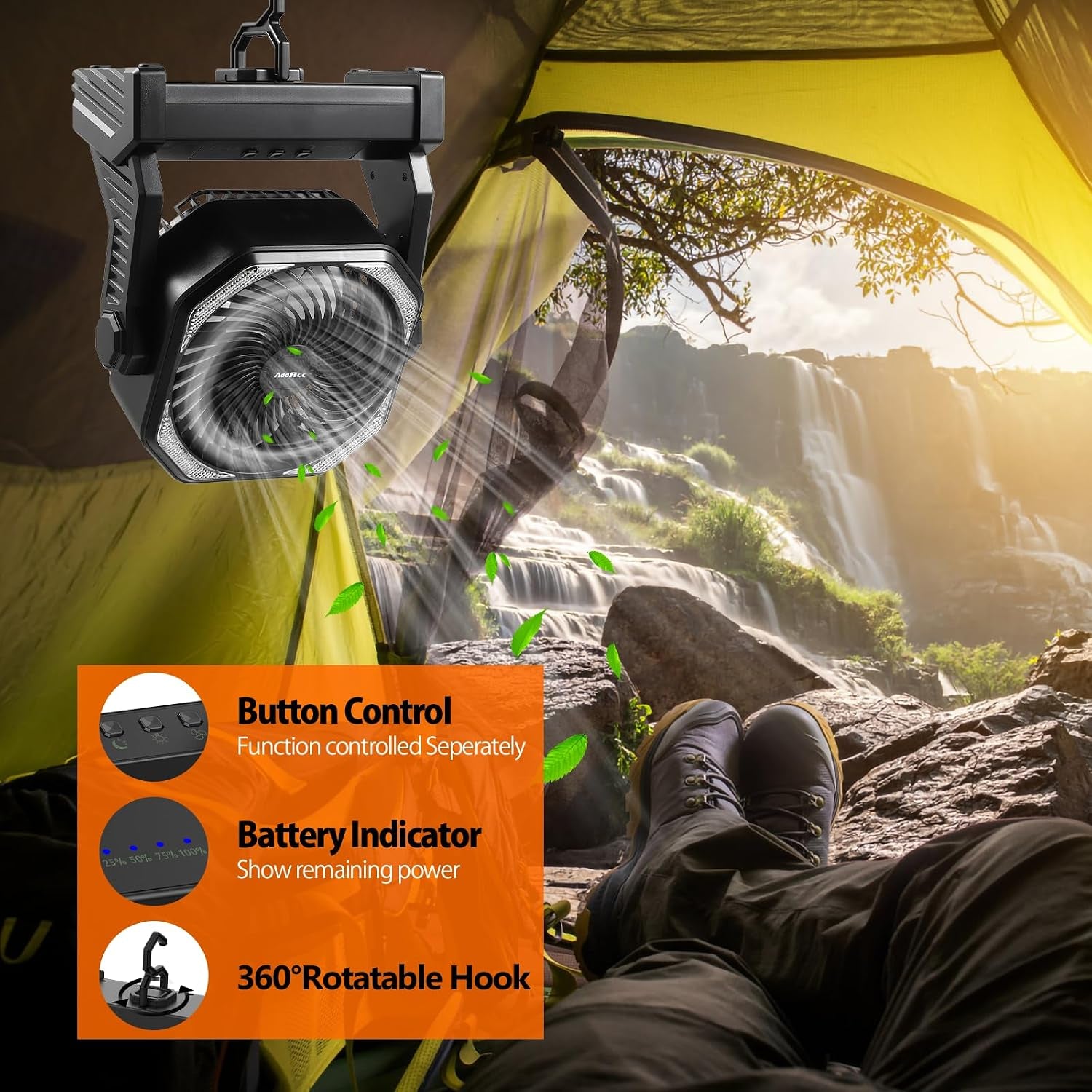 Rechargeable Camping Fan with LED Lantern & Power Bank