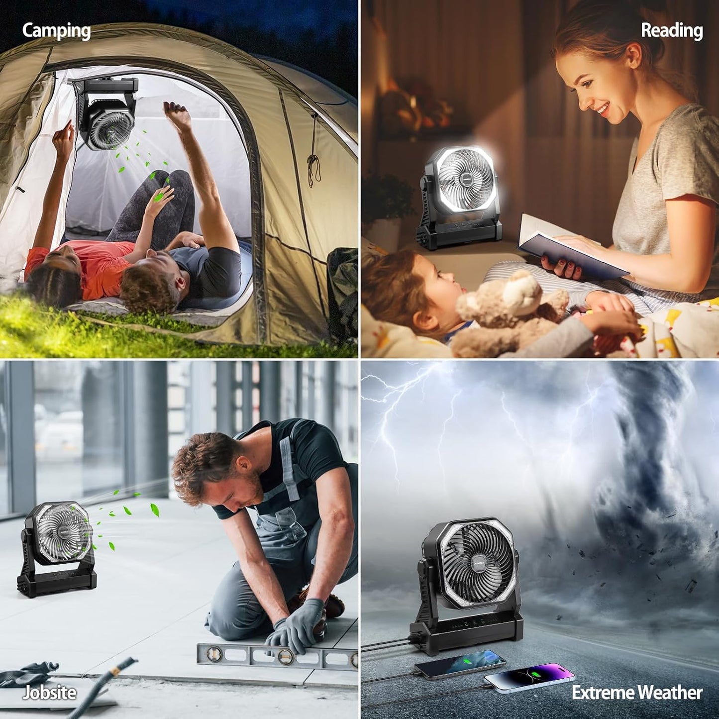 Rechargeable Camping Fan with LED Lantern & Power Bank
