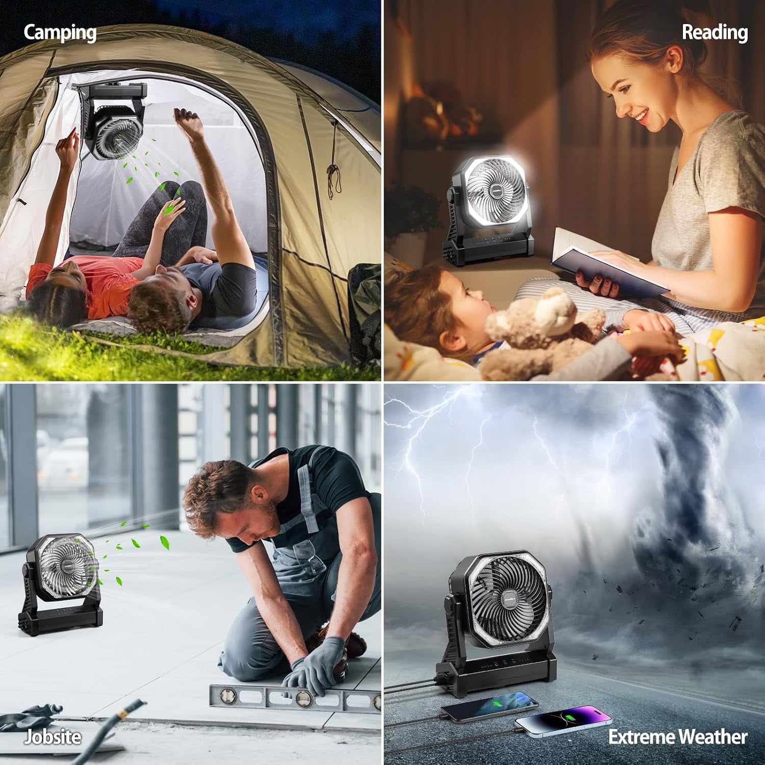 Rechargeable Camping Fan with LED Lantern & Power Bank