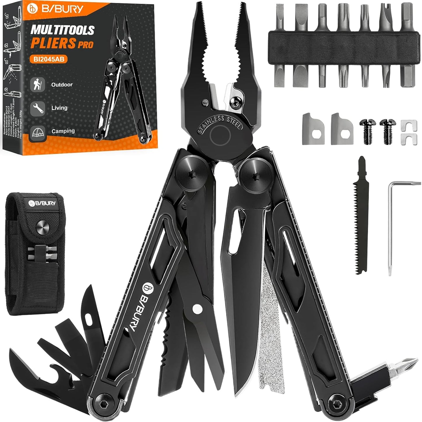 31-in-1 Professional Multitool Pliers with EDC Pocket Knife and Enhanced Scissors | Heavy-Duty Multi-Tool Featuring Replaceable Wire Cutters, Screwdriver, and Saw, Perfect for Survival, Camping, Repairs, and Gifts for Men