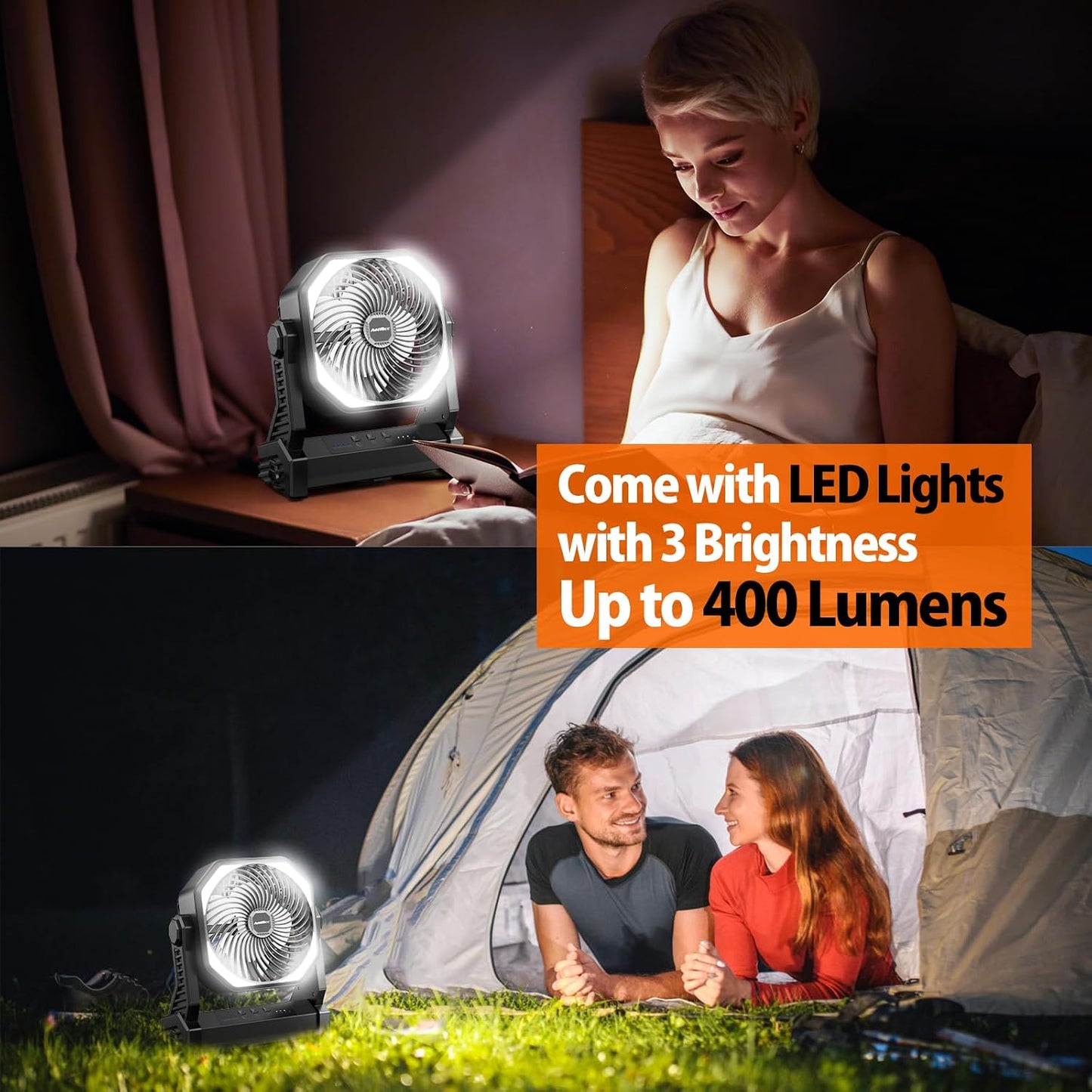 Rechargeable Camping Fan with LED Lantern & Power Bank