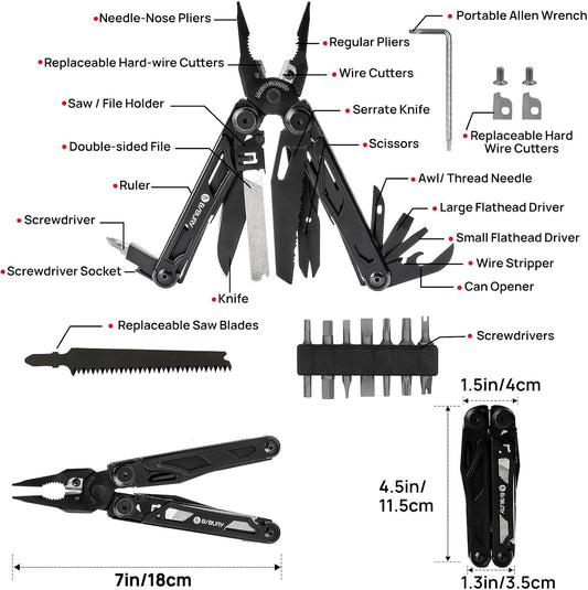 31-in-1 Professional Multitool Pliers with EDC Pocket Knife and Enhanced Scissors | Heavy-Duty Multi-Tool Featuring Replaceable Wire Cutters, Screwdriver, and Saw, Perfect for Survival, Camping, Repairs, and Gifts for Men