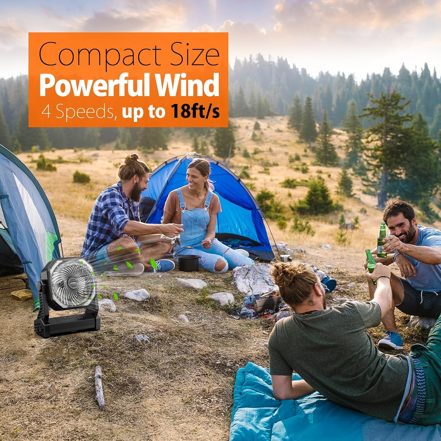 Rechargeable Camping Fan with LED Lantern & Power Bank