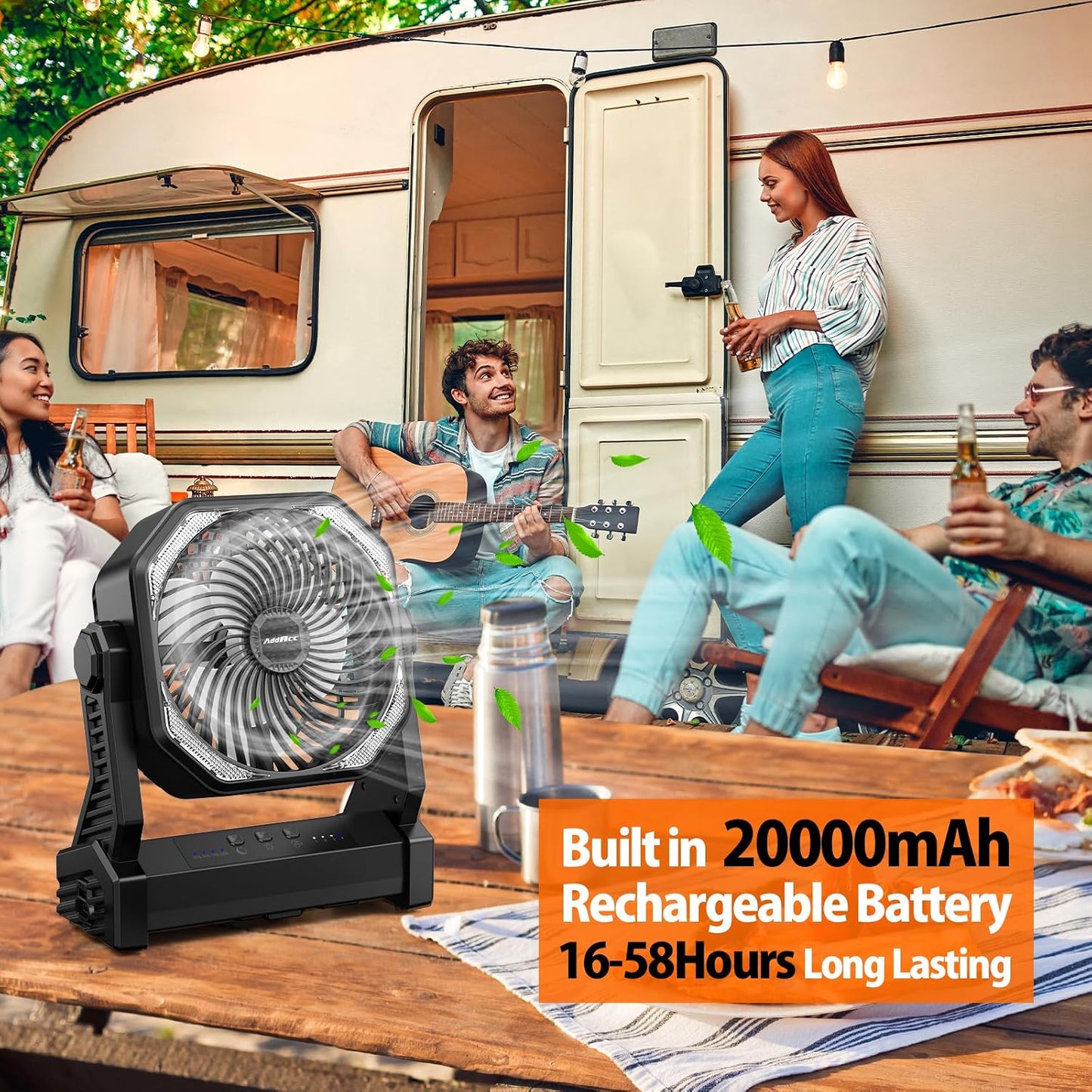 Rechargeable Camping Fan with LED Lantern & Power Bank